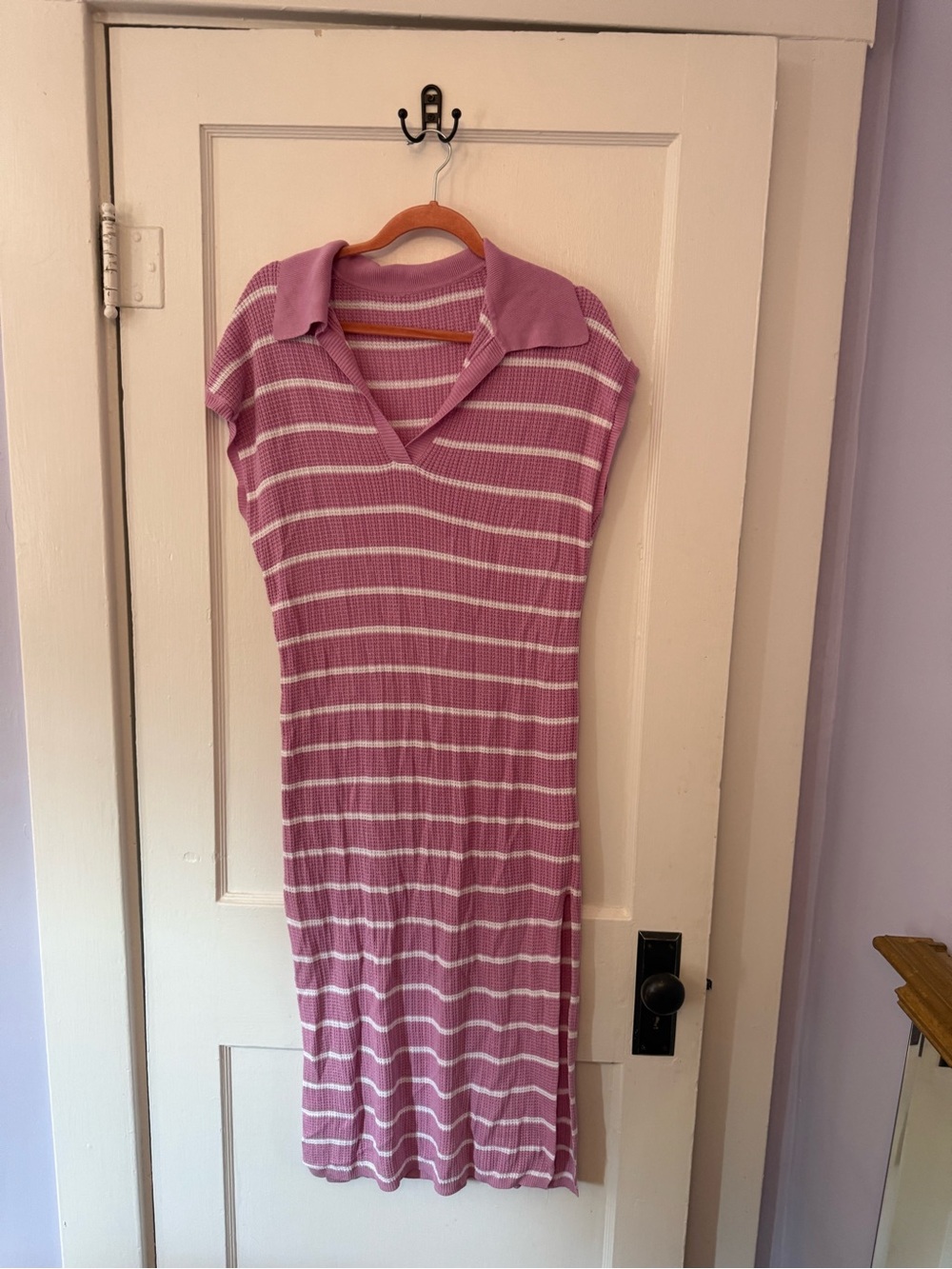 Striped Pink Polo Knit Midi Dress